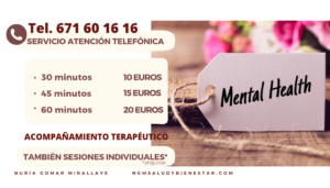 Servicio atención telefónica acompañamiento terapéutico. Nuria Gomar Mirallave. NGM Salud y Bienestar. 